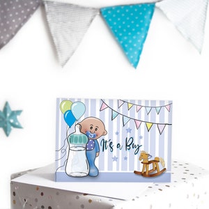 Biglietto di nascita | È un ragazzo ragazzo con busta inclusa | Biglietto di auguri per la nascita di un bambino | Regalo per neonato | Carta di nascita