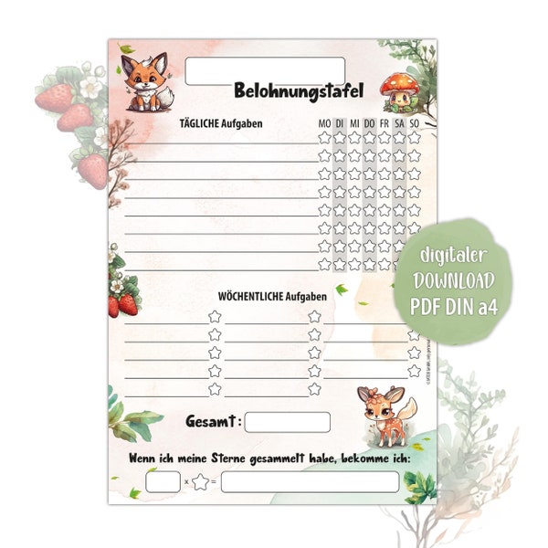 Forest Animal Discovery Journey: Digital Reward Chart – Adorable PDF Download for Kids