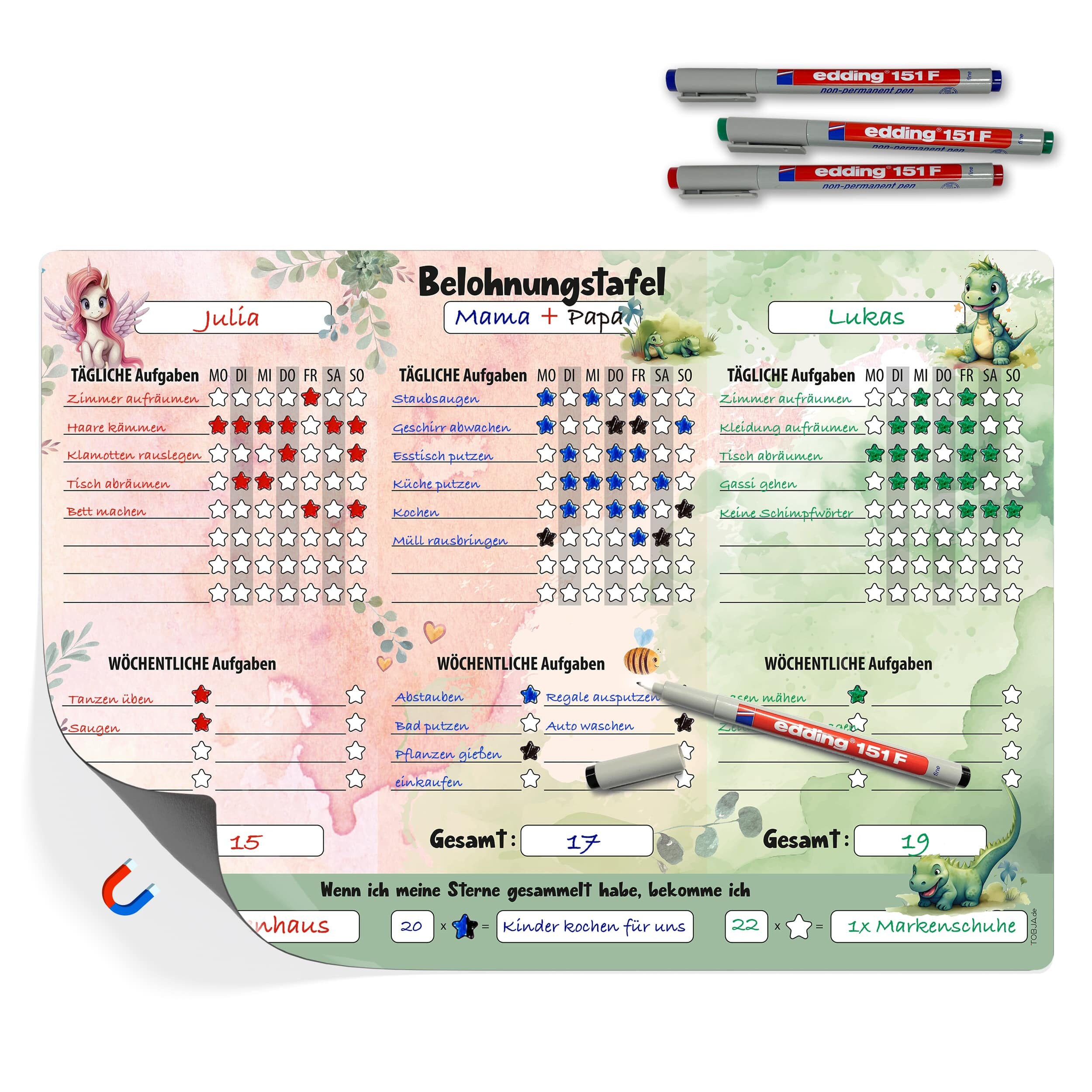 Deluxe task planner for children. Reward board motivates children to succeed in a playful way!