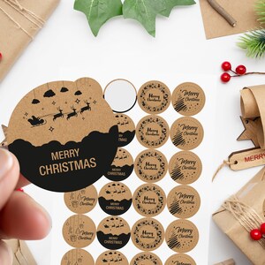 96 Papier Aufkleber Weihnachten "Merry Christmas" Kraftpapier