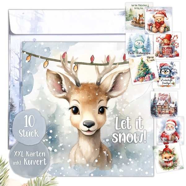 Zauberhafte extra große Weihnachtskarten 10er Set