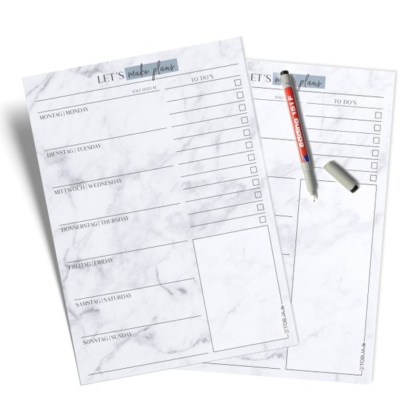 Wipe clean menu planner including pen - 100% paper sheet -