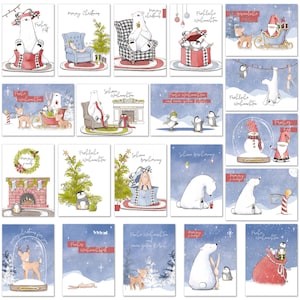 Weihnachten Postkarten 20 Stück - Weihnachtspostkarten witzig "Tiere im Schnee" | Weihnachtskarten Geschenkkarten DIN A6 | Karten aus hochwe