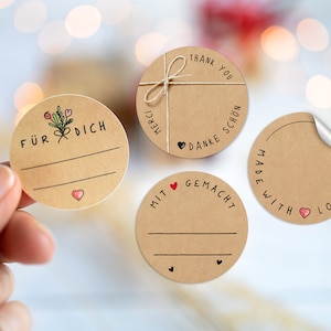 96 etichette adesive in carta kraft | Adesivo di ringraziamento rotondo 4 cm | Scrivibile con qualsiasi penna!