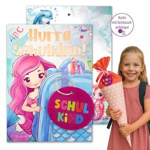 Einschulung Geschenk Mädchen Meerjungfrau – Karte mit personalisiertem Anhänger Name
