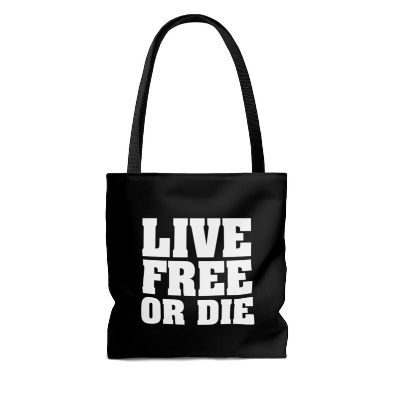 of AOP Tote Bag Old Man of the Mountain New Hampshire Live Free or Die