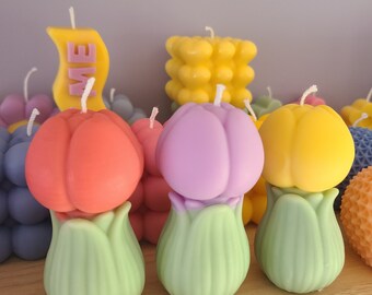 Linda vela de tulipa, vela de tulipa feita à mão, vela perfumada, vela de cera de soja, presente exclusivo, vela exclusiva, vela de flor