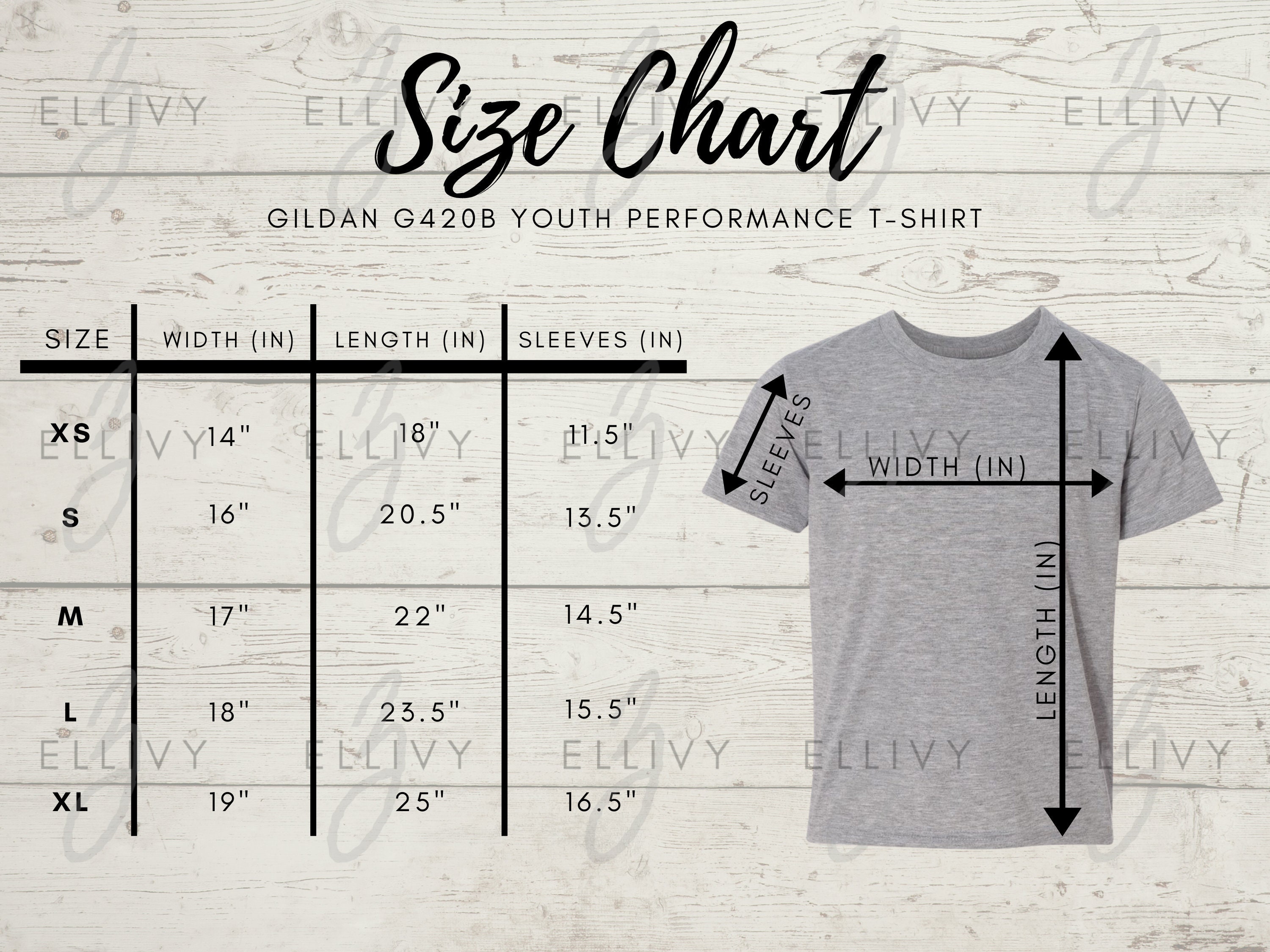 Gildan G420B Performance Youth Shirt Size Chart - Etsy