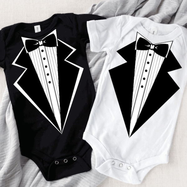 Tuxedo/Suit Onesie - Black or White w/Choice of Bow Tie Color!