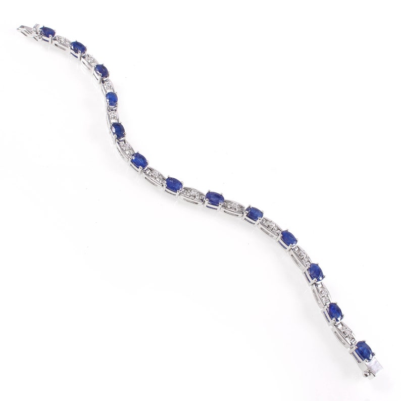 Brilliant Oval Cut Blue Sapphire Engagement Bracelet Natural Blue Sapphire Jewelry Natural Blue Sapphire Bracelet
