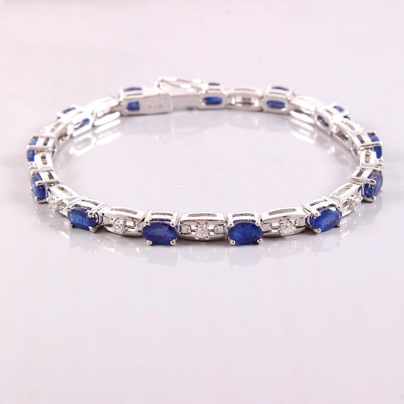 Brilliant Oval Cut Blue Sapphire Engagement Bracelet Natural Blue Sapphire Jewelry Natural Blue Sapphire Bracelet
