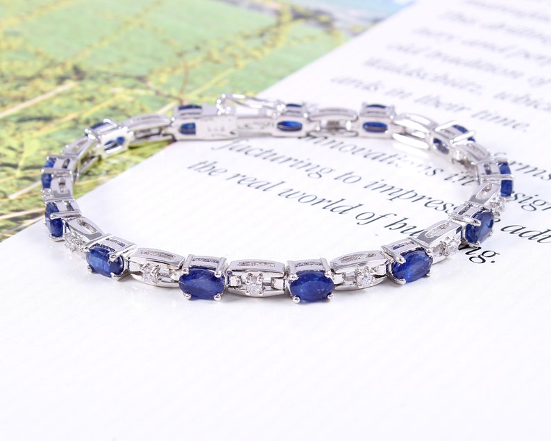 Brilliant Oval Cut Blue Sapphire Engagement Bracelet Natural Blue Sapphire Jewelry Natural Blue Sapphire Bracelet