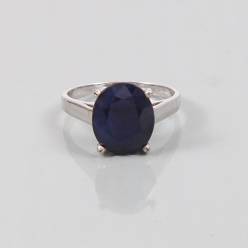 Natural Sapphire Gemstone Ring Sterling Silver Ring Birthstone Gift Ring Faceted Sapphire Ring Jewelry Sapphire Ring