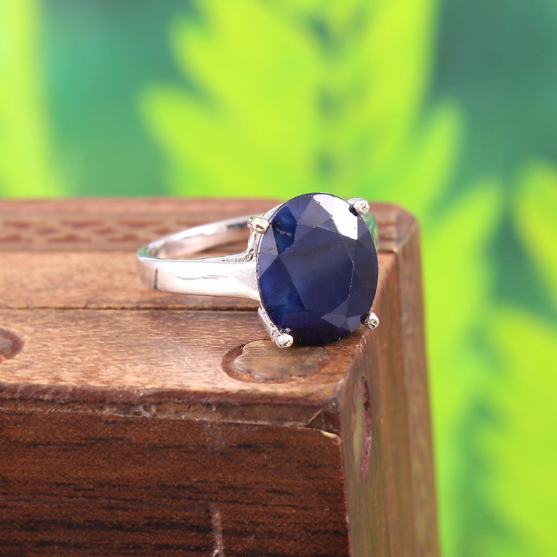 Natural Sapphire Gemstone Ring Sterling Silver Ring Birthstone Gift Ring Faceted Sapphire Ring Jewelry Sapphire Ring