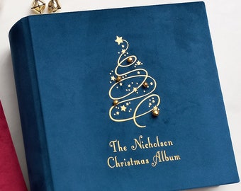 Personalized Velvet Christmas Card Album, Slip-In Photo Albums 4x6, Noel Tree Design, Holiday Book