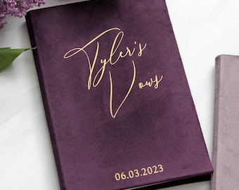 Plum Velvet Vows Books Set of 2, Custom Mr and Mrs, Personalized Vow Booklets