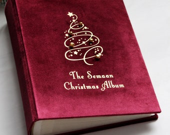 Christmas Slip-In Photo Album 5x7, Burgundy Red Noel Album with Sleeves, Holds 100 Photos