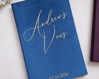Personalized Velvet Vow Books Set, Blue & Plum Wedding Vow Booklets, His Hers Ceremony Keepsake