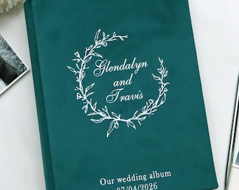 Personalized Emerald Velvet Photo Album 4x6, Slip-In Book with Pockets 100–600, Wedding Keepsake