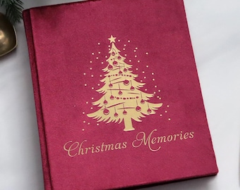 Personalized Christmas Photo Album 5x7, Slip-In Velvet Album, Holds 100 Cards 4x6, Holiday Book