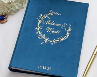 Personalized Wedding Slip-In Photo Album 4x6, Blue Floral Keepsake 300 Photos, Large Pockets Albums