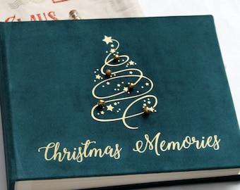 Personalized Christmas Velvet Photo Album, Family Holiday Memory Book, Traditional Scrapbook Album Blank Pages