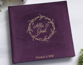 Plum Velvet Wedding Guest Book, 9x9 Photo Album, Custom Keepsake Sign In Book