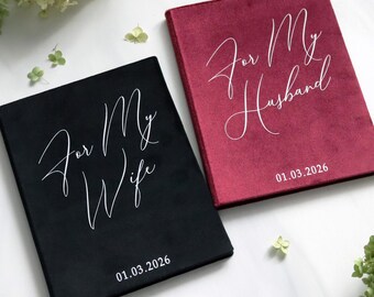 Personalized Velvet Vow Books Set, Burgundy Black Wedding Ceremony Keepsake, Bride and Groom Vows