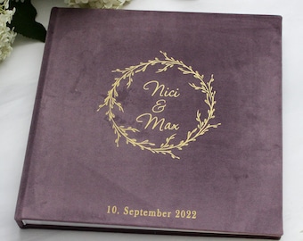 Lavender Velvet Photo Album, Wedding Guest Book, Anniversary Memory Book, Sewn Blank Pages