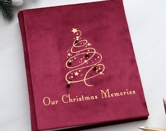 Christmas Slip-In Photo Album 5x7, Burgundy Red Noel Album with Sleeves, Holds 100 Photos