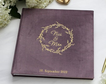 Handmade Velvet Wedding Guest Book: Lavender Photo Album, 12x12 Scrapbook with blank sheets