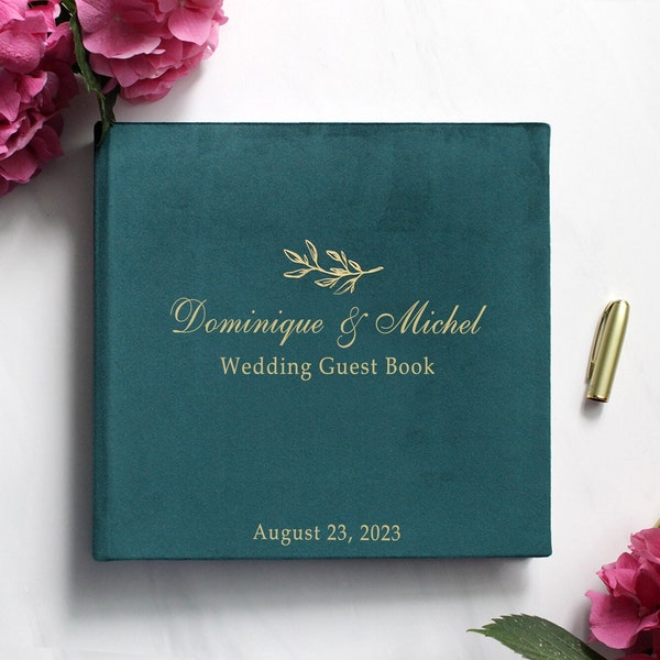 Emerald Wedding Guest Book, Memorial Blank Photo Album, Marriage Velour Book, Custom Wedding Guest Book, 4x6 Photo Album With Writing Space