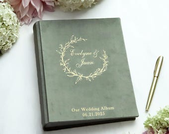 Sage Green Slip-In Photo Album 5x7, Wedding Book Sleeves 6x8, Personalised Velvet Photo Albums