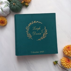 Emerald Slip-in Photo Album With Gold Lettering, 200 Pocket 5x7 Photo Album, Luxury Velvet Album With Clear Pockets, Engagement Photo Album