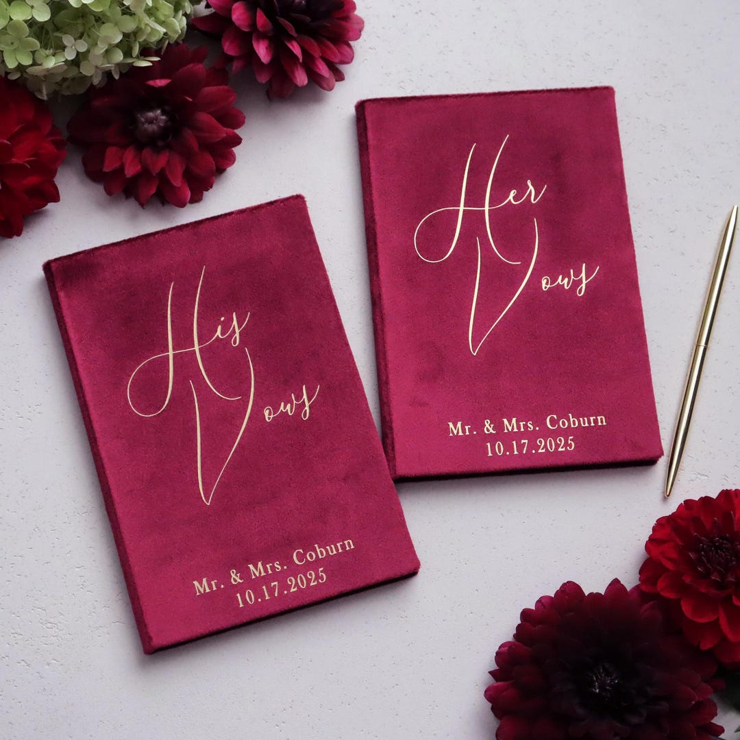 Classic Burgundy Velvet Vow Books for Ceremony Vows Etsy