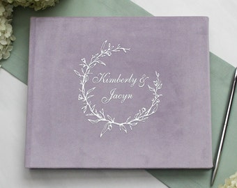 Personalized Lilac Velvet Guest Book: Silver Engraved Photo Album