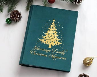 Personalized Christmas Slip-In Photo Album 5x7, Emerald Green Holiday Card Holder, Burgundy Red Noel