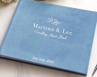 Personalized Sky Blue Velvet Photo Album, Custom Wedding Book with Blank Pages, Keepsake