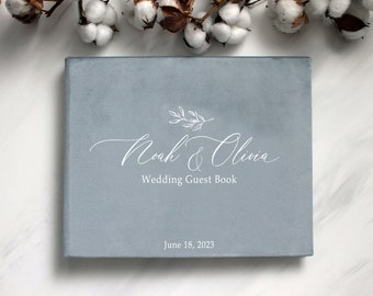Gray velvet photo album, Wedding velvet guest book, White lettering, Family photo album, Engagement guest book, 9x11 photo album