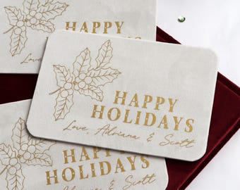 Custom Velvet Christmas Cards, Set of 5, Elegant Holiday Greetings, Personalized Noel Card