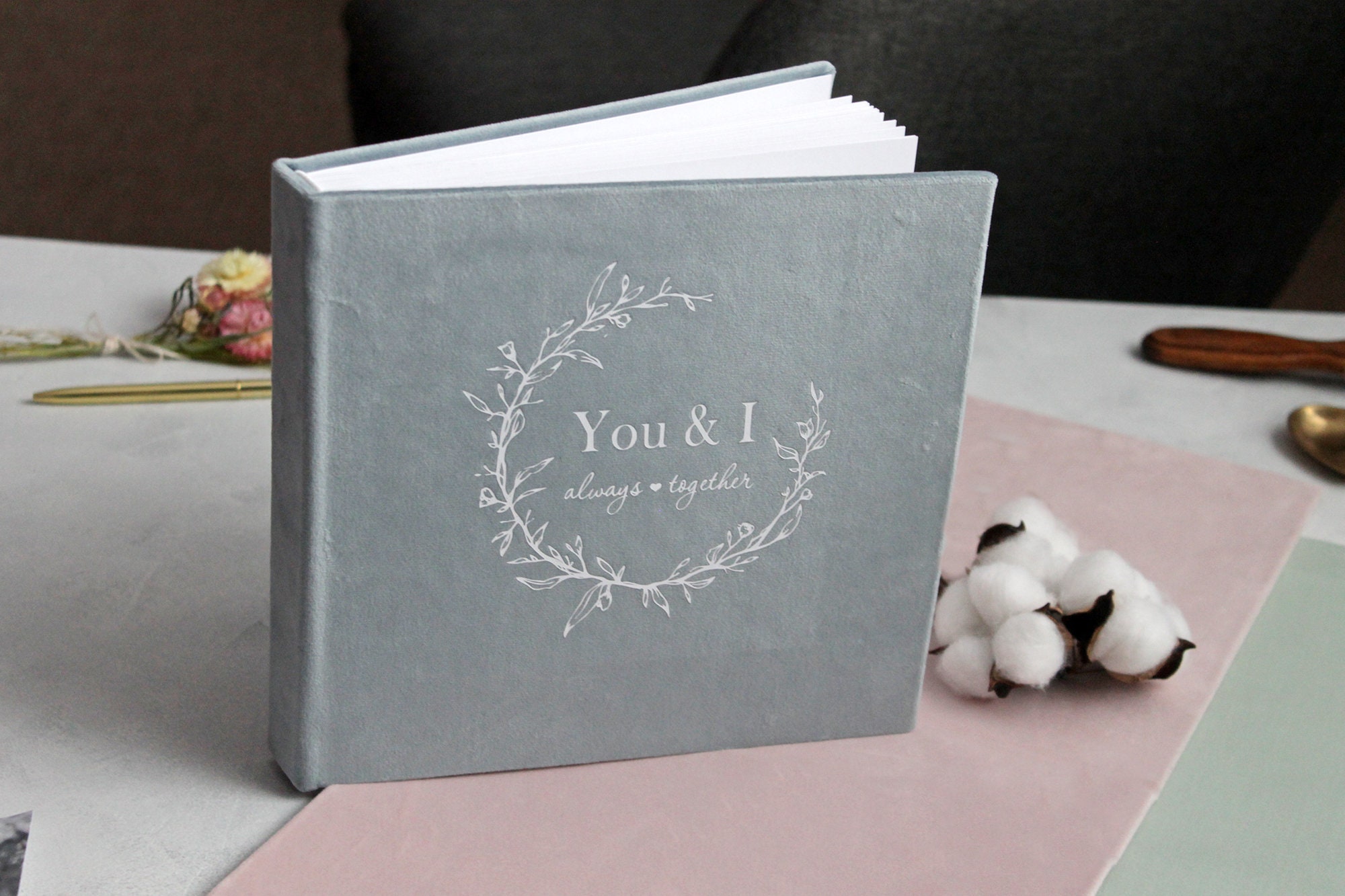 Graues Samt Fotoalbum HochzeitStag Gästebuch Weißes Kranz Etsy