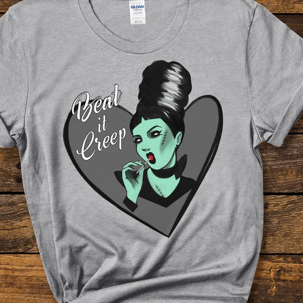 Bride of Frankenstein Gothic Drawing Halloween Unisex Vintage CRY-BABY 'Beat It, Creep' T-Shirt