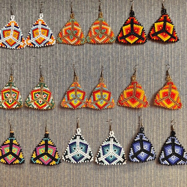 Beaded Chaquira  Triangle Mexican Earrings