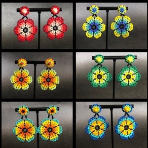 Flowered Mexican Huichol earrings