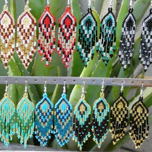 Long dangling Huichol Chaquira Earrings