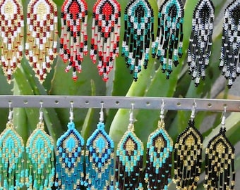Orecchini nativi con nappa di perline Boho - Handmade Seed Bead Statement Fringe Drop | IT