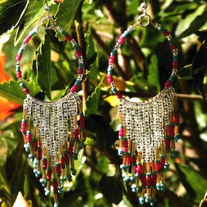 Hoop dangling  beaded Mexican Earrings
