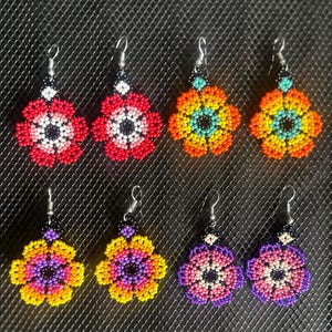 Handmade dangling Mexican flowered Beaded Earrings