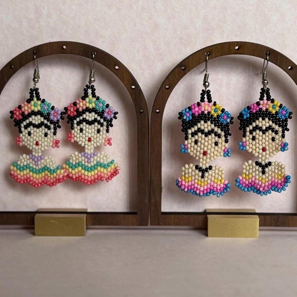 Frida Beaded Chaquira  Mexican Earrings