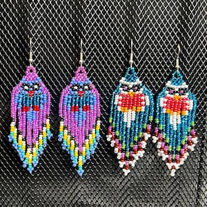 Owl Mexican hand beaded chaquira Huichol earrings